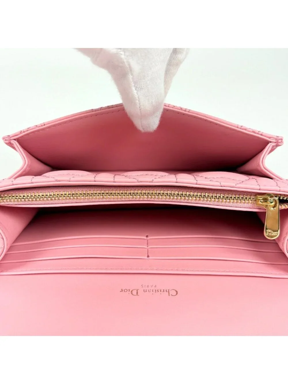 Dior My Daily Chain Wallet Heart Cannage Leather Pink Shoulder Bag